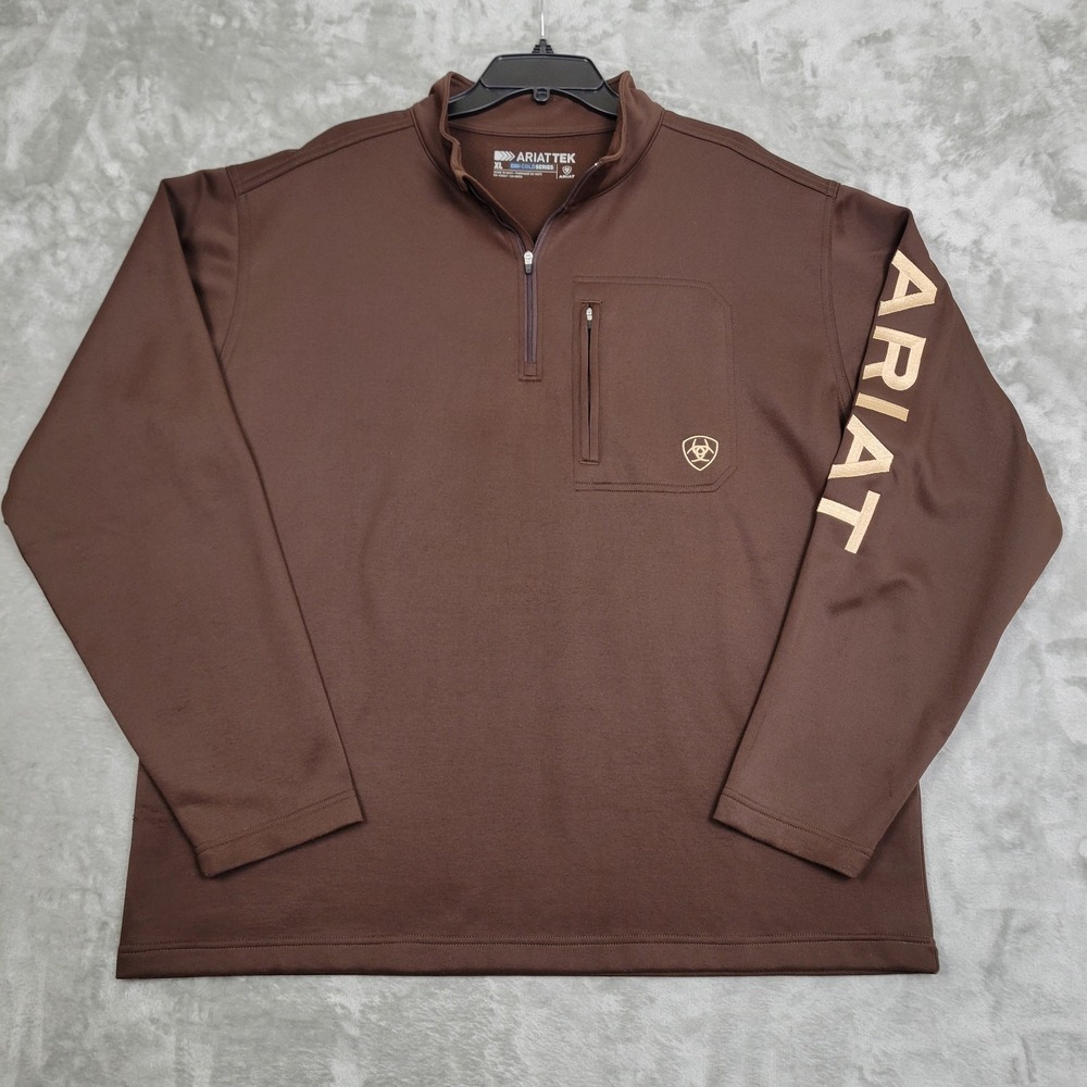 Ariat Mens XL AriatTek Cold Series Quarter Zip Pullover Brown Fleece Long Sleeve